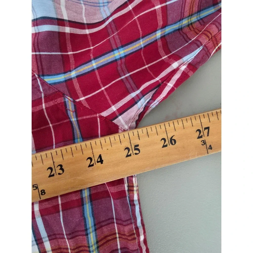 Levis Western Shirt Mens 2XL Red Plaid‎ Pearl Snap Cowboy Rodeo Vaquero